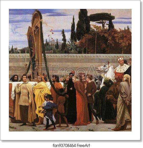 Free art print of Cimabue's Celebrated Madonna is Carried in Procession through the Streets of Florence; in front of the Madonna, and Crowned with Laurels, walks CImabue Himself, with his Pupil Giotto; behind It Arnolfo Di Lapo, Gaddo Gaddi, Andrea Tafi, Niccola Pisano, Bu by Frederick Leighton Free art print of Cimabue's Celebrated Madonna is Carried in Procession through the Streets of Florence; in front of the Madonna, and Crowned with Laurels, walks CImabue Himself, with his Pupil Giotto; behind It Arnolfo Di Lapo, Gaddo Gaddi, Andrea Tafi, Niccola Pisano, Bu by Frederick Leighton