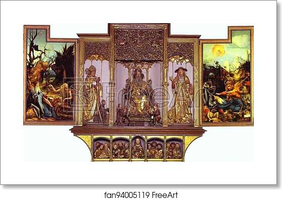 Free art print of The second view of the altar. St Anthony Visiting St Paul the Hermit in the Desert (left), The Temptation of St. Anthony (right). Central part are carved figures of St. August, St. Anthony, St. Jerome; bottom part Jesus with 12 Apostles. Sculptures by Nic by Matthias Grünewald Free art print of The second view of the altar. St Anthony Visiting St Paul the Hermit in the Desert (left), The Temptation of St. Anthony (right). Central part are carved figures of St. August, St. Anthony, St. Jerome; bottom part Jesus with 12 Apostles. Sculptures by Nic by Matthias Grünewald