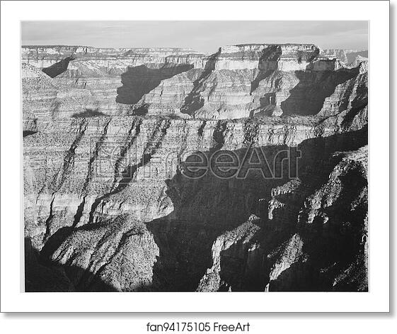Free art print of Closer view of cliff formation, "Grand Canyon from North Rim, 1941," Arizona. Photographs of National Parks and Monuments, compiled 1941 - 1942, documenting the period ca. 1933 - 1942. by Ansel Adams (1902-1984) Free art print of Closer view of cliff formation, "Grand Canyon from North Rim, 1941," Arizona. Photographs of National Parks and Monuments, compiled 1941 - 1942, documenting the period ca. 1933 - 1942. by Ansel Adams (1902-1984)