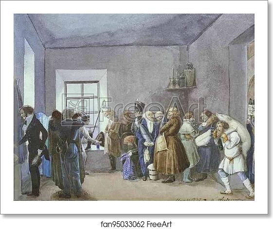 Free art print of Police Commissary's Reception Room the Night Before a Holiday by Pavel Fedotov