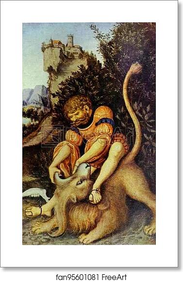 Free art print of Samson Vanquishing the Lion by Lucas Cranach The Elder