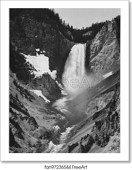 Free art print of Yellowstone Falls, Yellowstone National Park, Wyoming. (vertical orientation). Photographs of National Parks and Monuments, compiled 1941 - 1942, documenting the period ca. 1933 - 1942. by Ansel Adams (1902-1984) Free art print of Yellowstone Falls, Yellowstone National Park, Wyoming. (vertical orientation). Photographs of National Parks and Monuments, compiled 1941 - 1942, documenting the period ca. 1933 - 1942. by Ansel Adams (1902-1984)