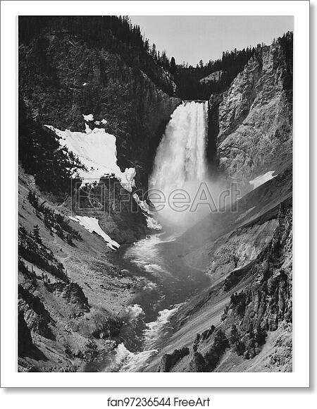 Free art print of Yellowstone Falls, Yellowstone National Park, Wyoming. (vertical orientation). Photographs of National Parks and Monuments, compiled 1941 - 1942, documenting the period ca. 1933 - 1942. by Ansel Adams (1902-1984) Free art print of Yellowstone Falls, Yellowstone National Park, Wyoming. (vertical orientation). Photographs of National Parks and Monuments, compiled 1941 - 1942, documenting the period ca. 1933 - 1942. by Ansel Adams (1902-1984)