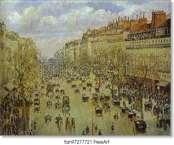 Free art print of Boulevard Montmartre on a Sunny Afternoon by Camille Pissarro