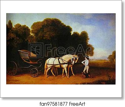 Free art print of Park Phaeton with a Pair of Cream Pontes in Charge of a Stable Lad with a Dog by George Stubbs