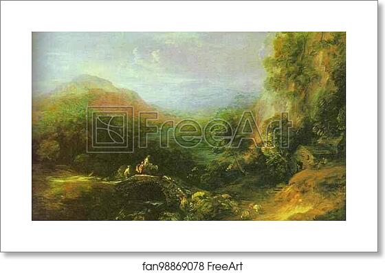 Free art print of Mountain Landscape with Peasants Crossing a Bridge by Thomas Gainsborough Free art print of Mountain Landscape with Peasants Crossing a Bridge by Thomas Gainsborough