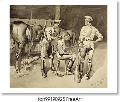 Free art print of A Haircut in a Cavalry Stable by Frederic Remington Free art print of A Haircut in a Cavalry Stable by Frederic Remington
